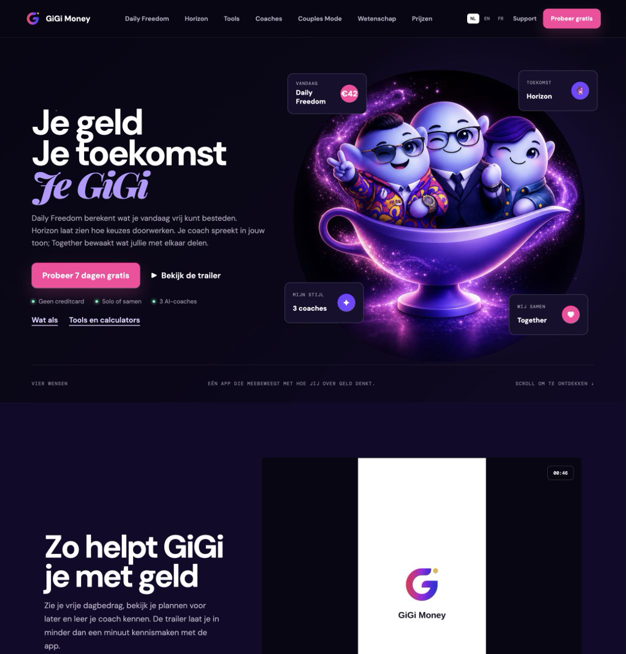 GiGi Money op desktop