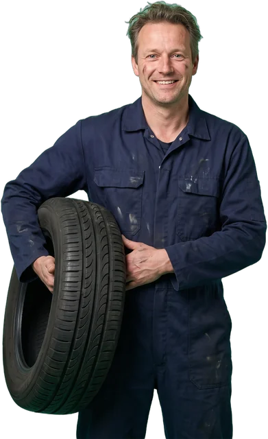 Garagist met een autoband