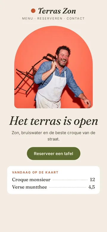 Voorbeeld van een website voor een terras, op een gsm