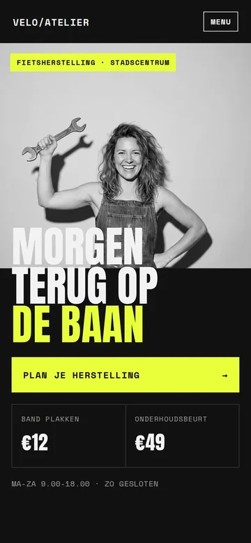 Voorbeeld van een website voor een fietsenmaker, op een gsm
