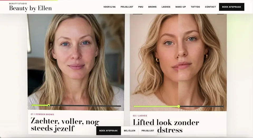 Website van Beauty by Ellen op een laptop