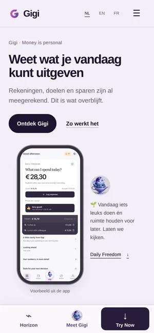 Website van Gigi op een gsm
